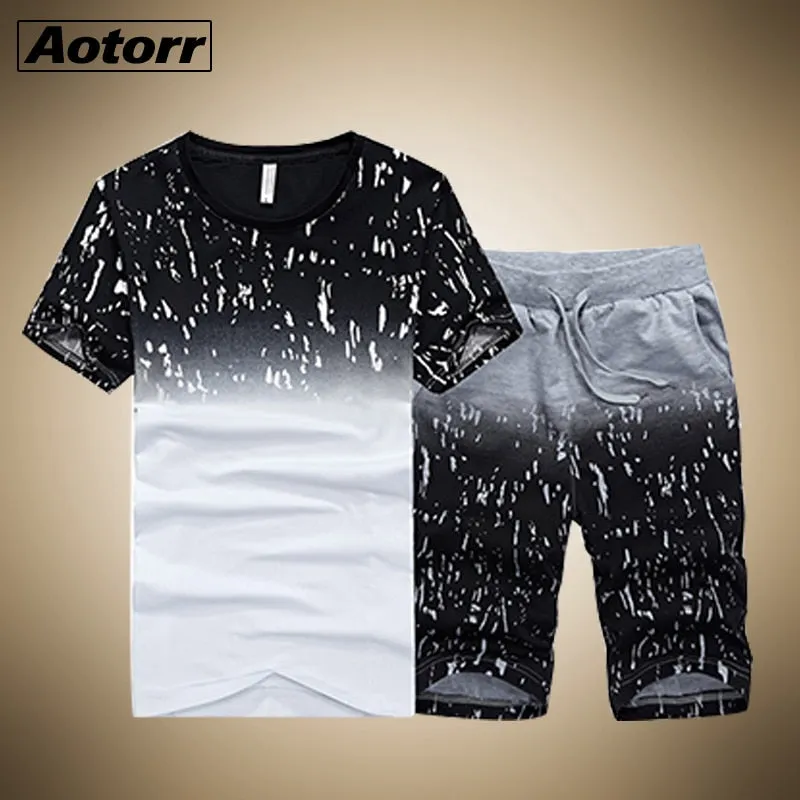 Tracksuit Male 2020 Men Clothing Sportswear Set Fitness Summer Print Men Shorts   T shirt Men's Suit 2 Pieces Sets Plus Size 4XL