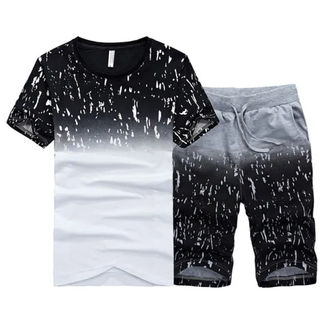 Tracksuit Male 2020 Men Clothing Sportswear Set Fitness Summer Print Men Shorts   T shirt Men's Suit 2 Pieces Sets Plus Size 4XL