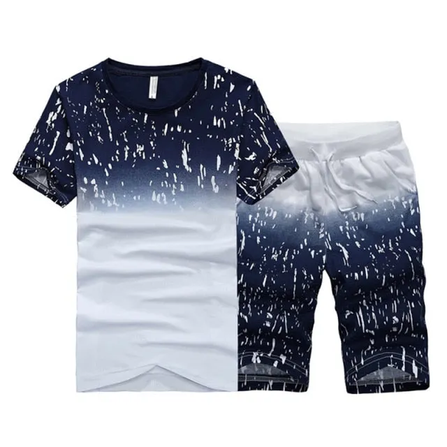 Tracksuit Male 2020 Men Clothing Sportswear Set Fitness Summer Print Men Shorts   T shirt Men's Suit 2 Pieces Sets Plus Size 4XL