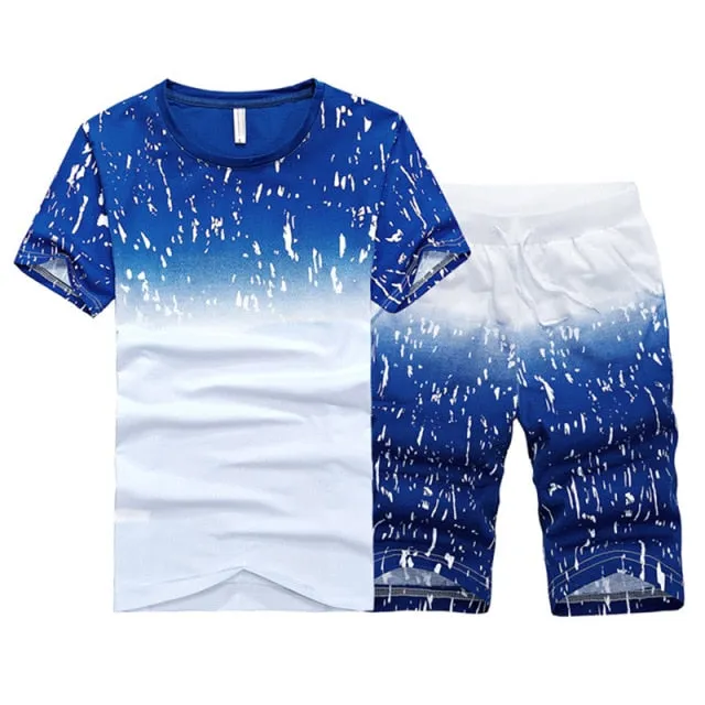 Tracksuit Male 2020 Men Clothing Sportswear Set Fitness Summer Print Men Shorts   T shirt Men's Suit 2 Pieces Sets Plus Size 4XL