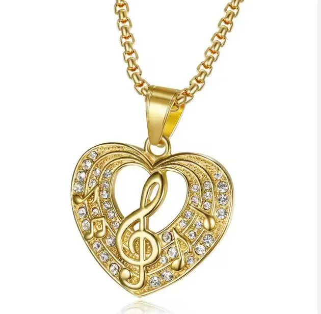 Trendy 18k Gold Plated 24" Stainless Steel Musical Note Heart Pendant Jewelry with Necklace
