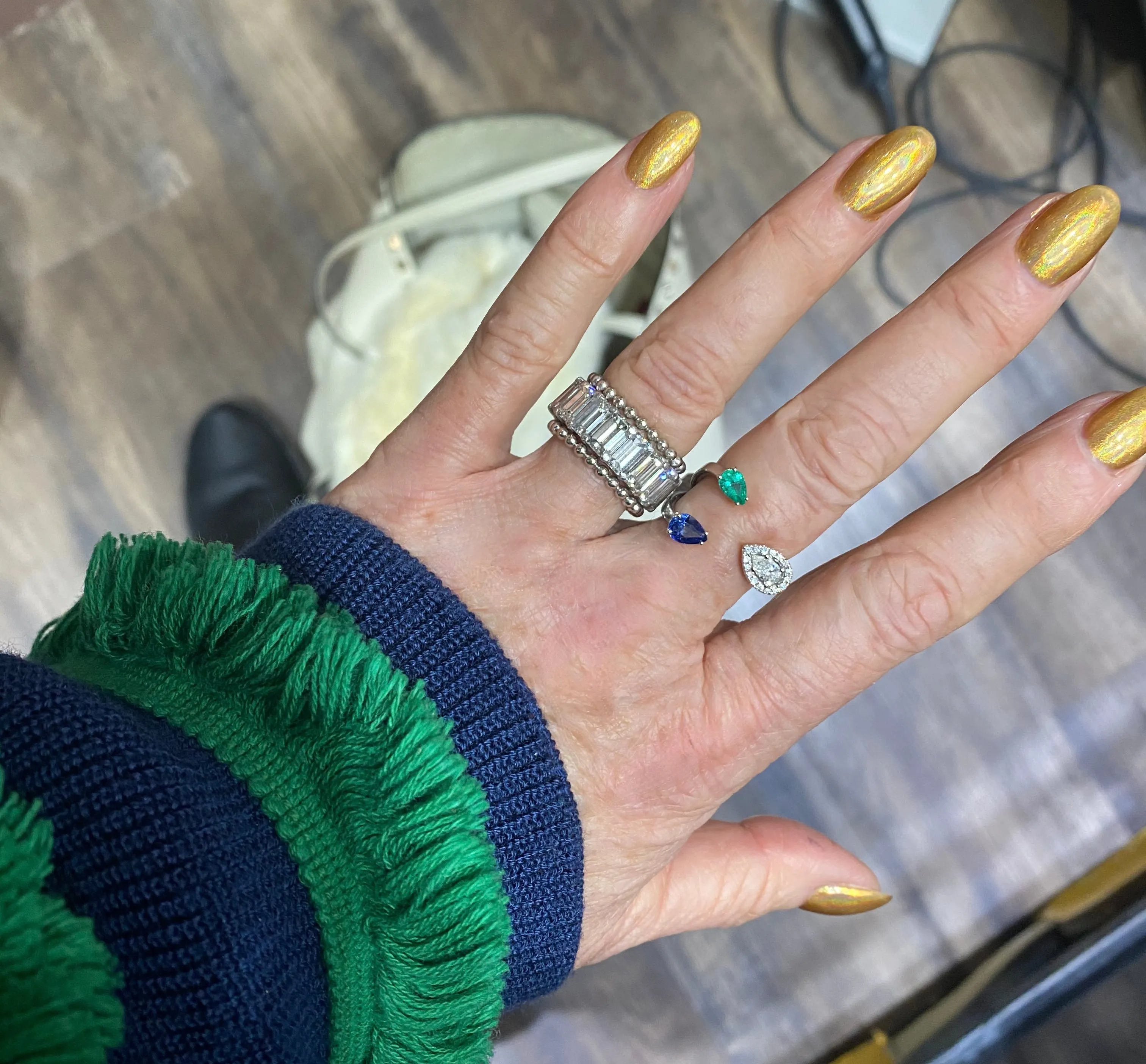 Tri-Color Pear Shape Bypass Fashion Ring