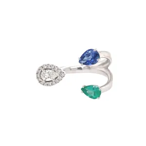 Tri-Color Pear Shape Bypass Fashion Ring