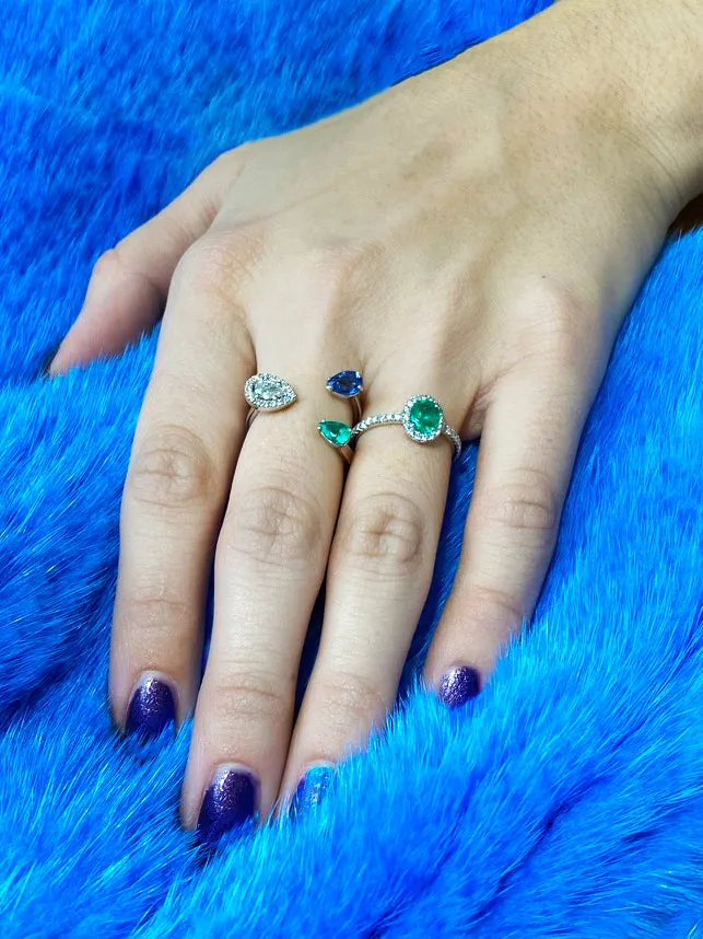Tri-Color Pear Shape Bypass Fashion Ring