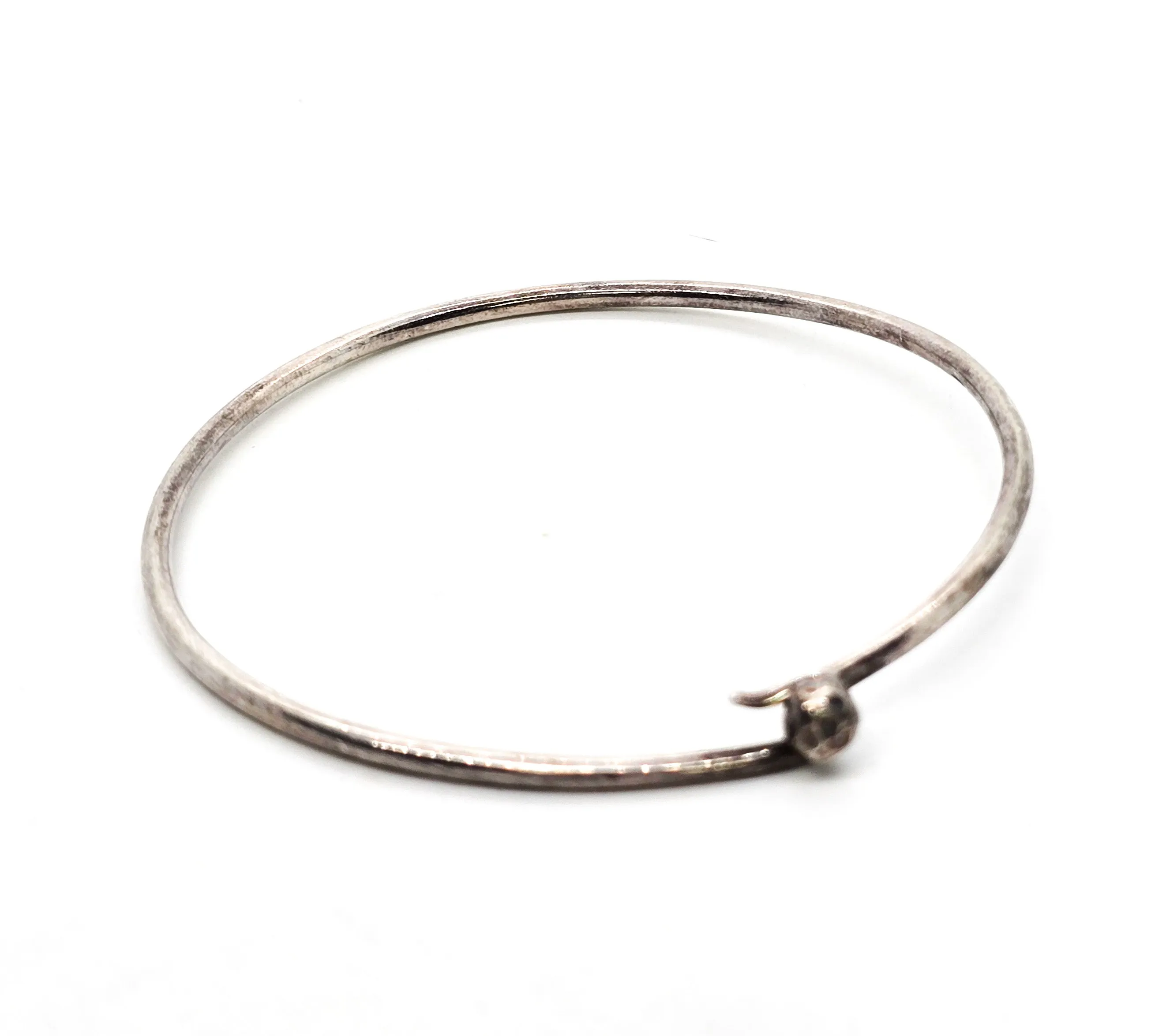 Tribal Bali vintage thin stacker sterling silver open hammered bangle bracelet