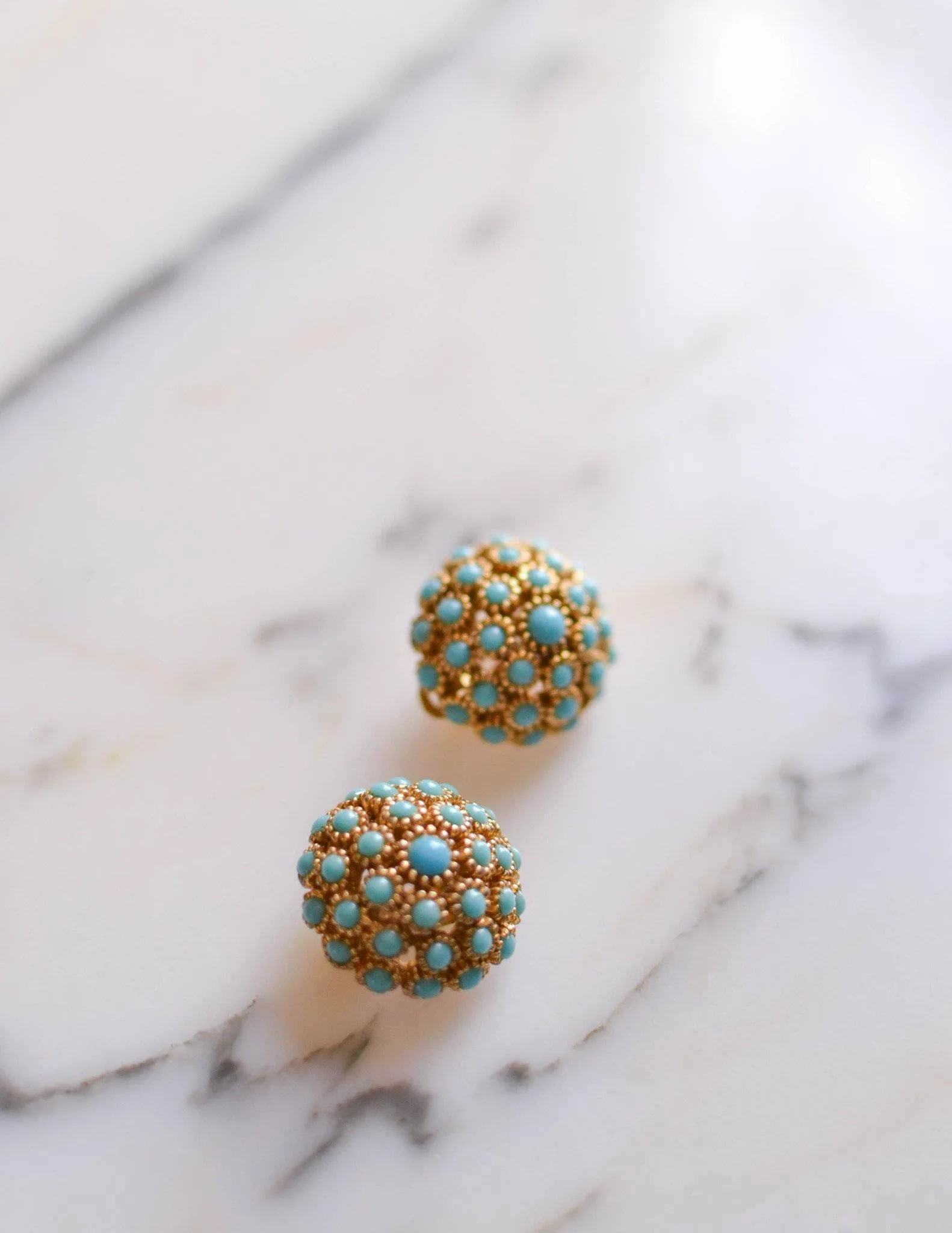 Turquoise Gold Dome Earrings