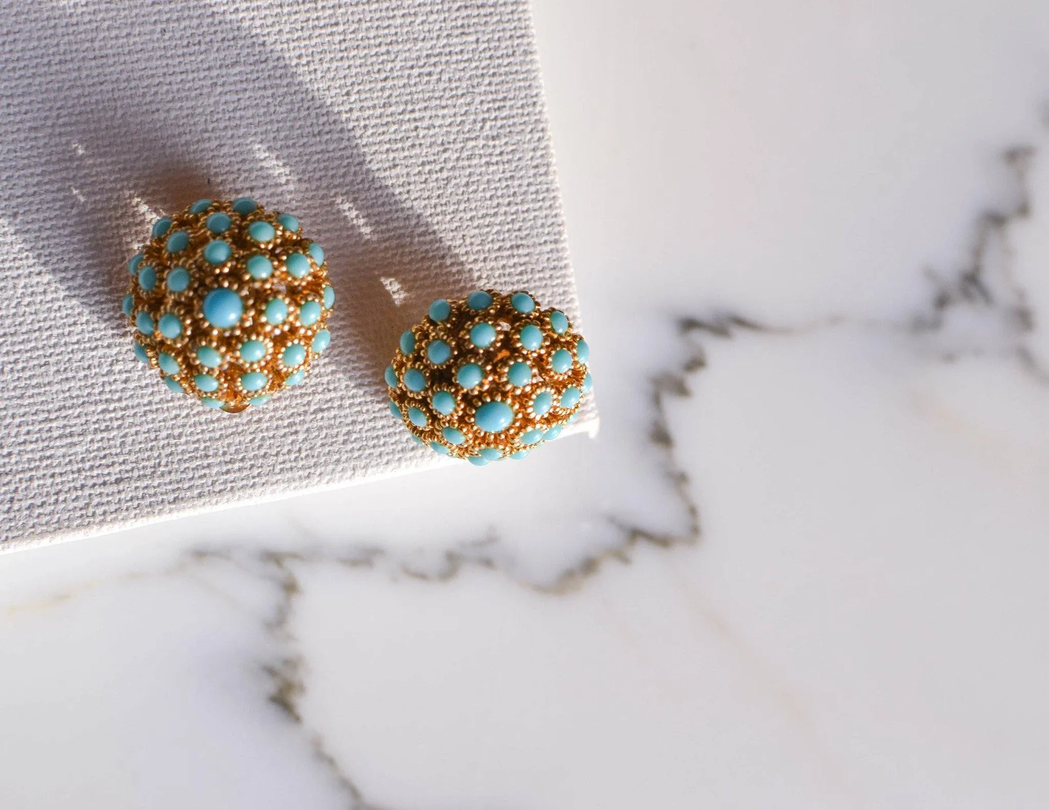 Turquoise Gold Dome Earrings
