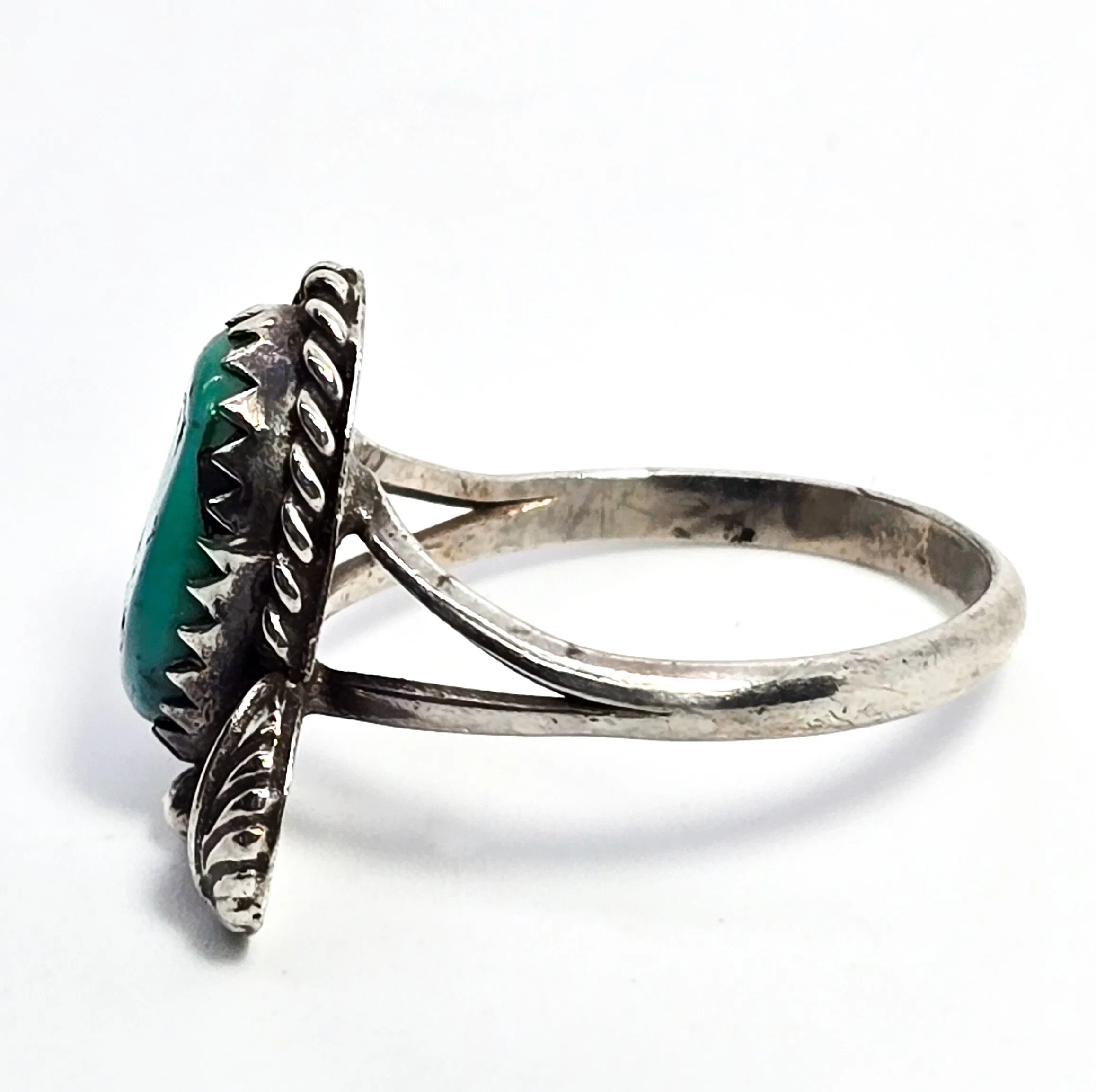Turquoise Navajo split shank Native American vintage sterling silver ring size 6.25