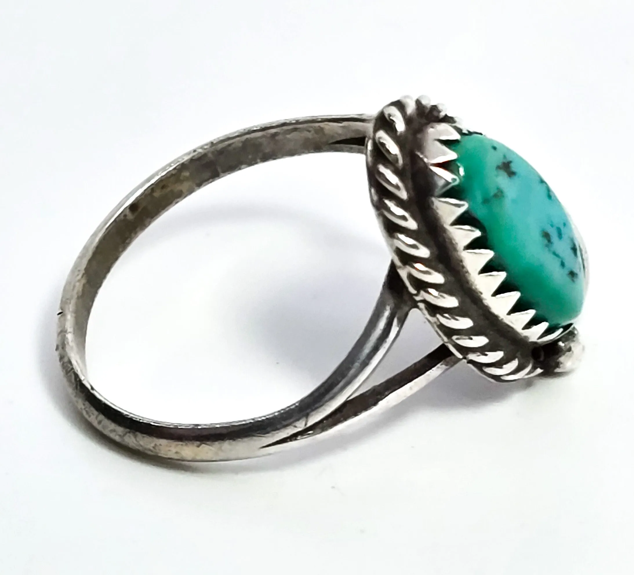 Turquoise Navajo split shank Native American vintage sterling silver ring size 6.25