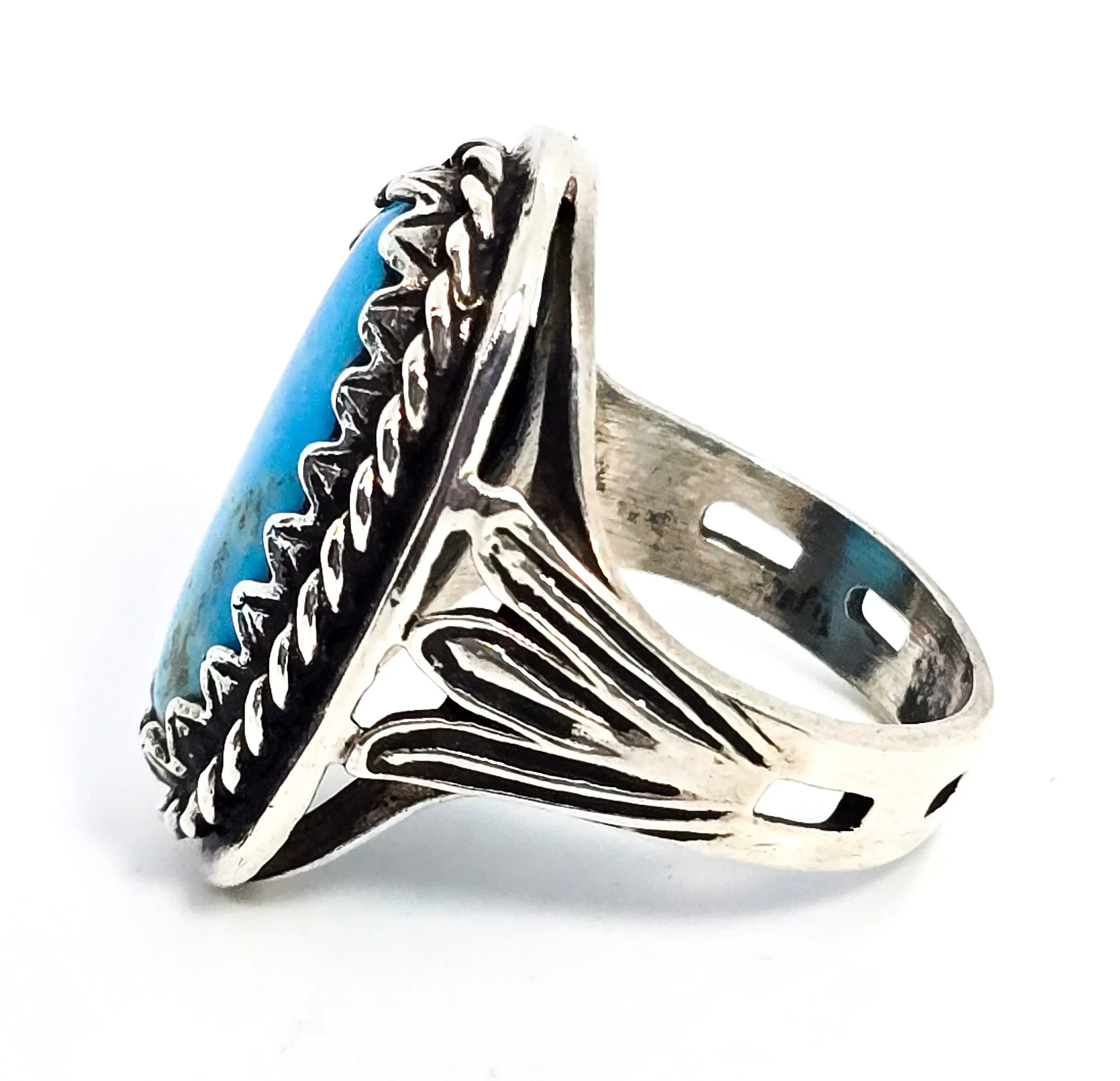 Turquoise vintage sterling silver split shank sawtooth sterling silver ring size 6
