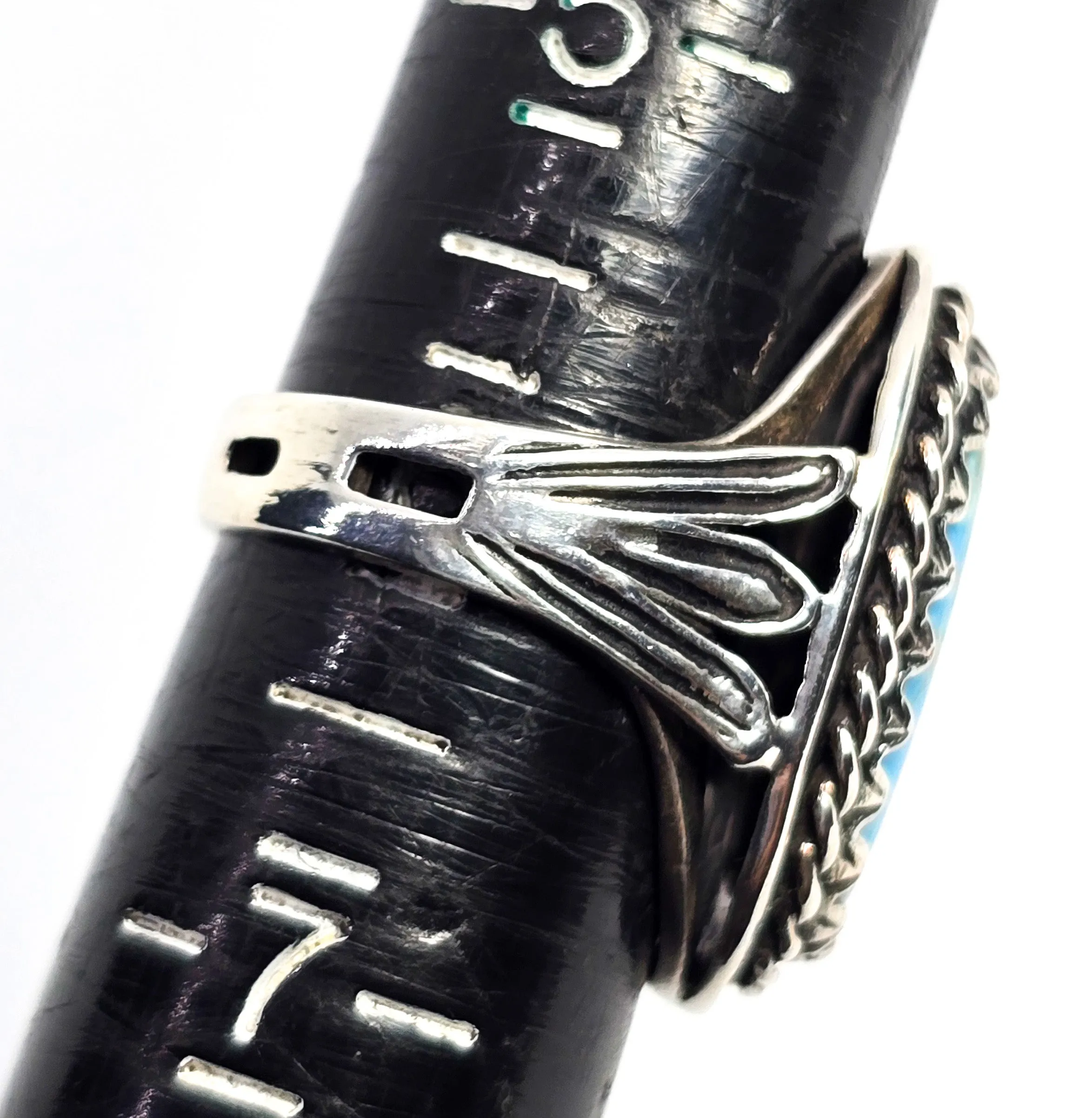 Turquoise vintage sterling silver split shank sawtooth sterling silver ring size 6
