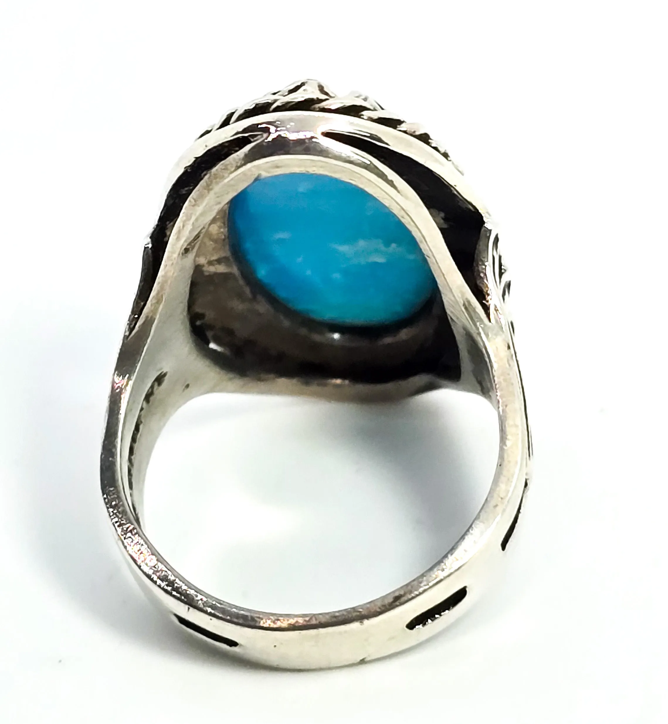 Turquoise vintage sterling silver split shank sawtooth sterling silver ring size 6