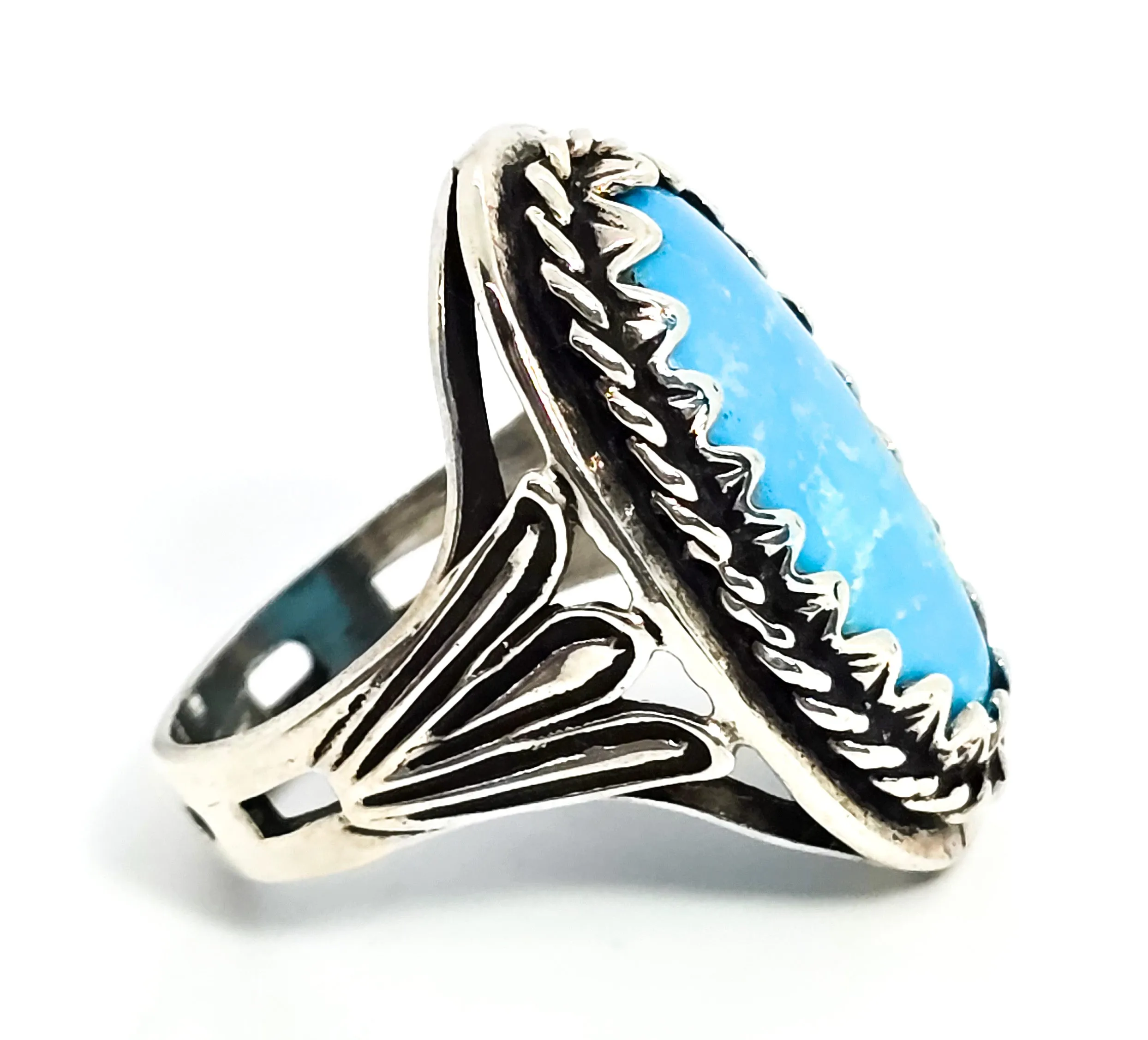 Turquoise vintage sterling silver split shank sawtooth sterling silver ring size 6
