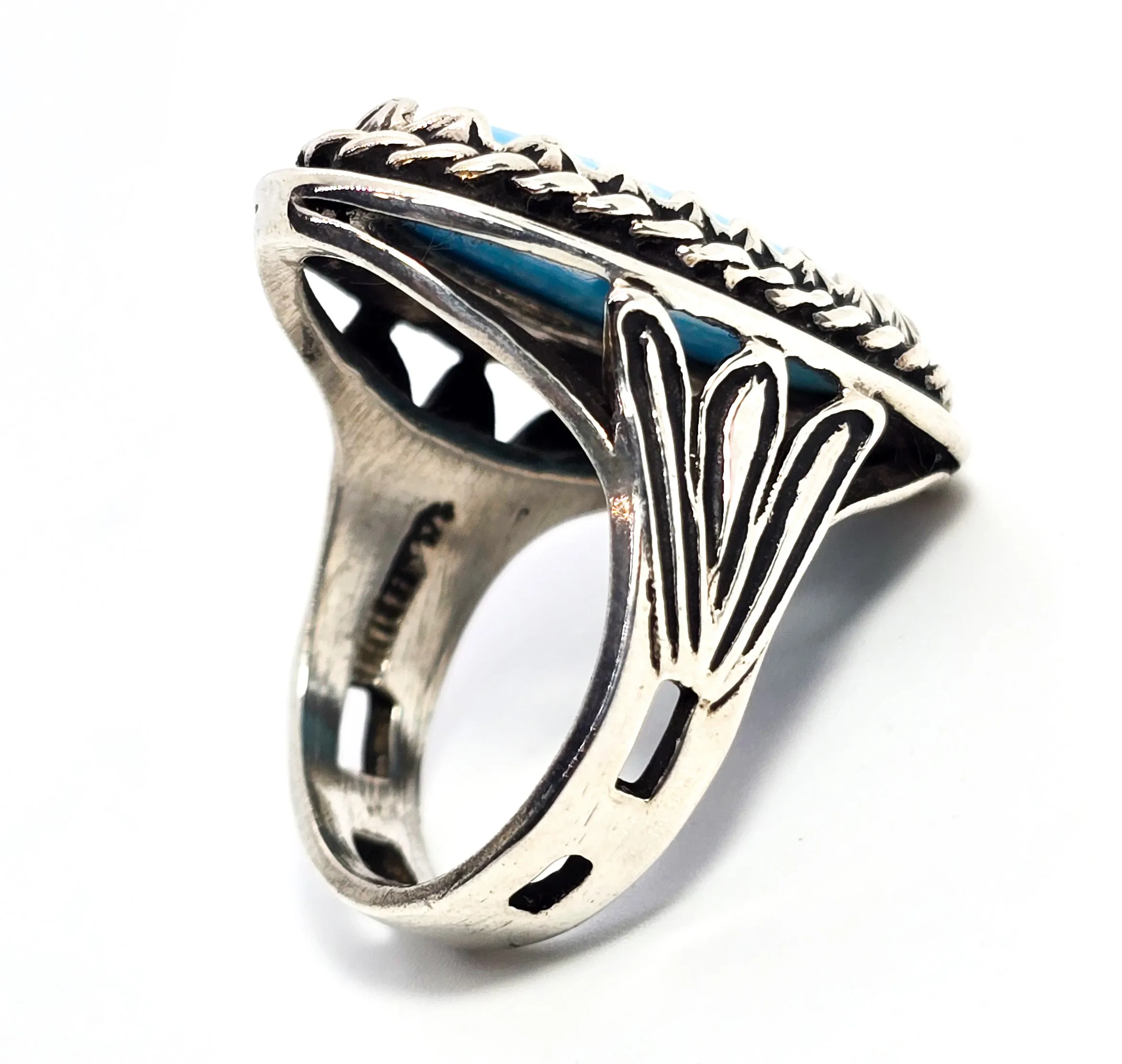 Turquoise vintage sterling silver split shank sawtooth sterling silver ring size 6