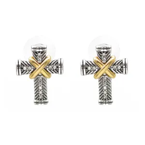 Two Tone crystal cross Earrings #FW1203257 (AG2)