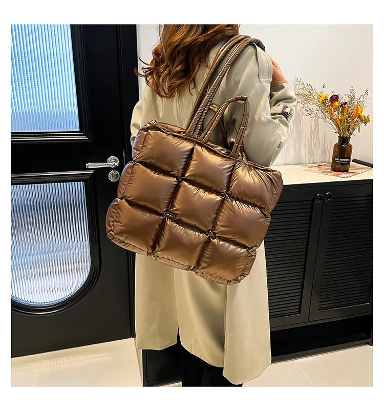 Ultra-Light Quilted Checkered Puffer Shoulder Handbag