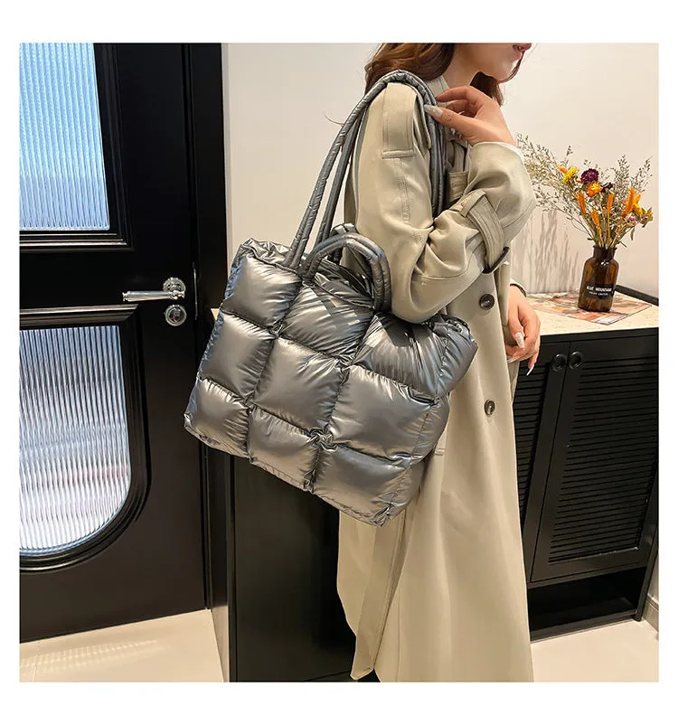 Ultra-Light Quilted Checkered Puffer Shoulder Handbag