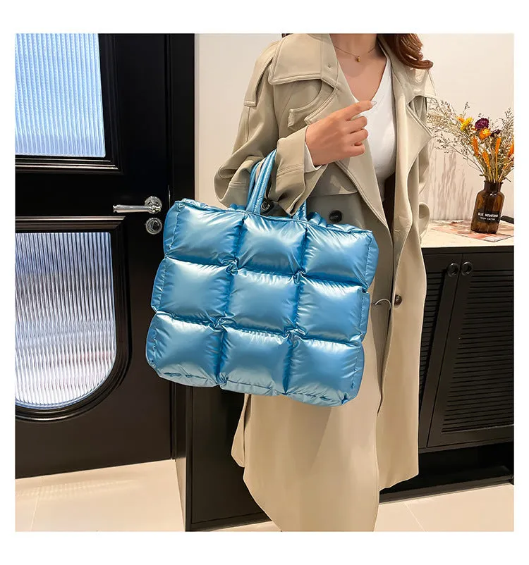 Ultra-Light Quilted Checkered Puffer Shoulder Handbag