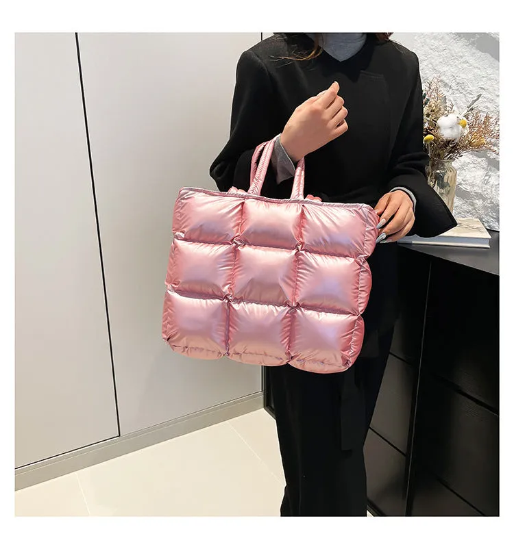 Ultra-Light Quilted Checkered Puffer Shoulder Handbag