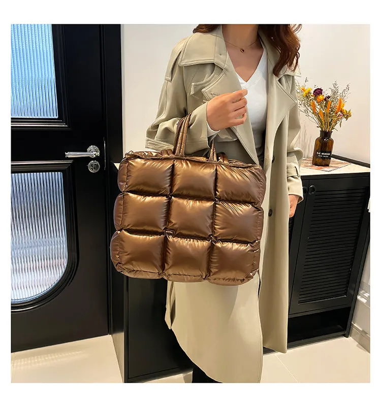 Ultra-Light Quilted Checkered Puffer Shoulder Handbag