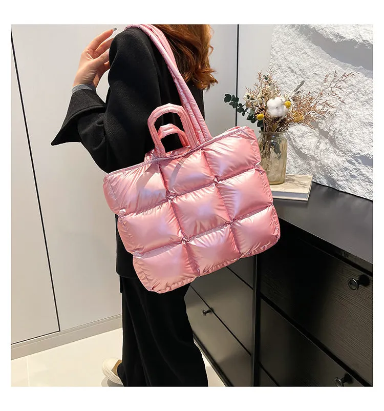 Ultra-Light Quilted Checkered Puffer Shoulder Handbag