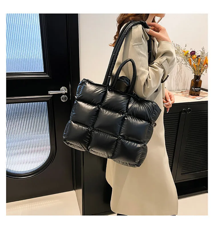 Ultra-Light Quilted Checkered Puffer Shoulder Handbag