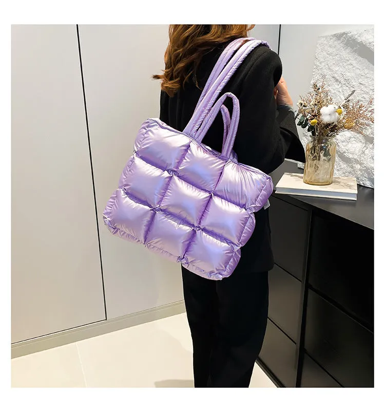 Ultra-Light Quilted Checkered Puffer Shoulder Handbag
