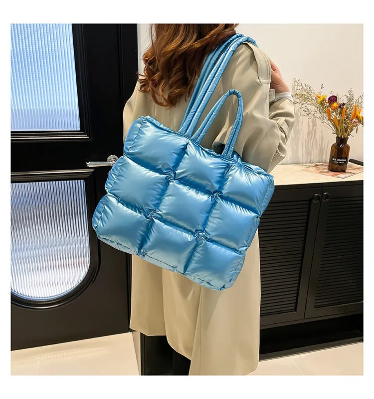Ultra-Light Quilted Checkered Puffer Shoulder Handbag