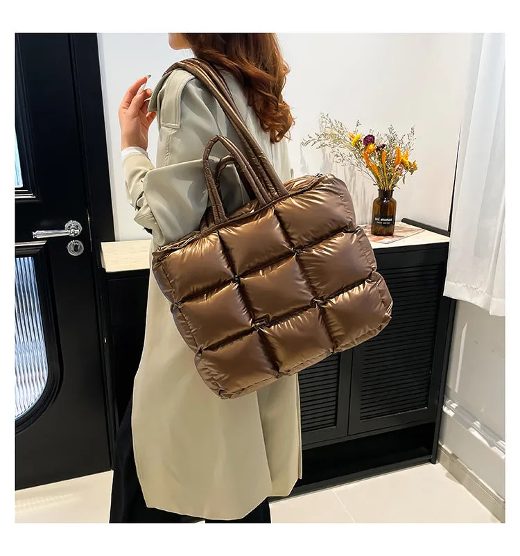 Ultra-Light Quilted Checkered Puffer Shoulder Handbag
