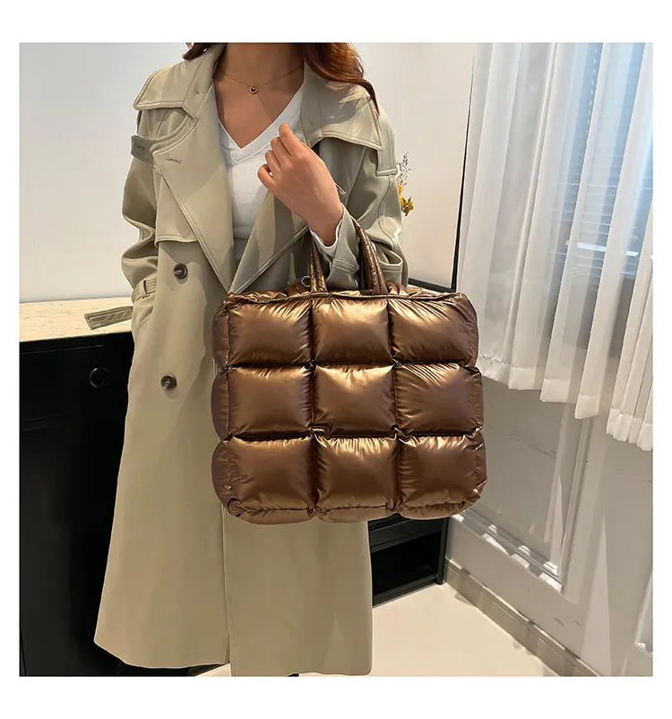 Ultra-Light Quilted Checkered Puffer Shoulder Handbag