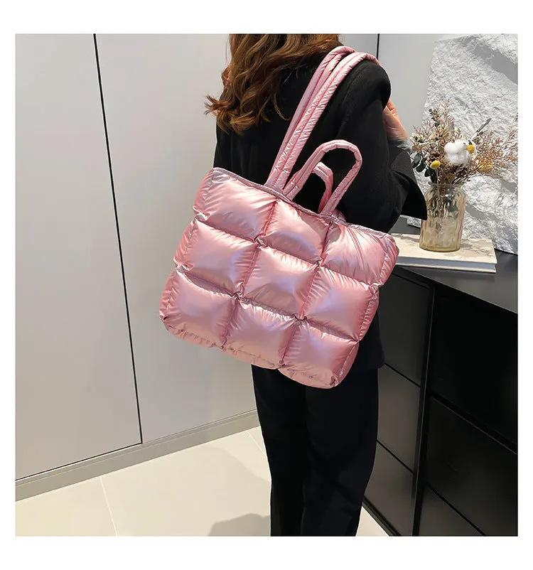 Ultra-Light Quilted Checkered Puffer Shoulder Handbag