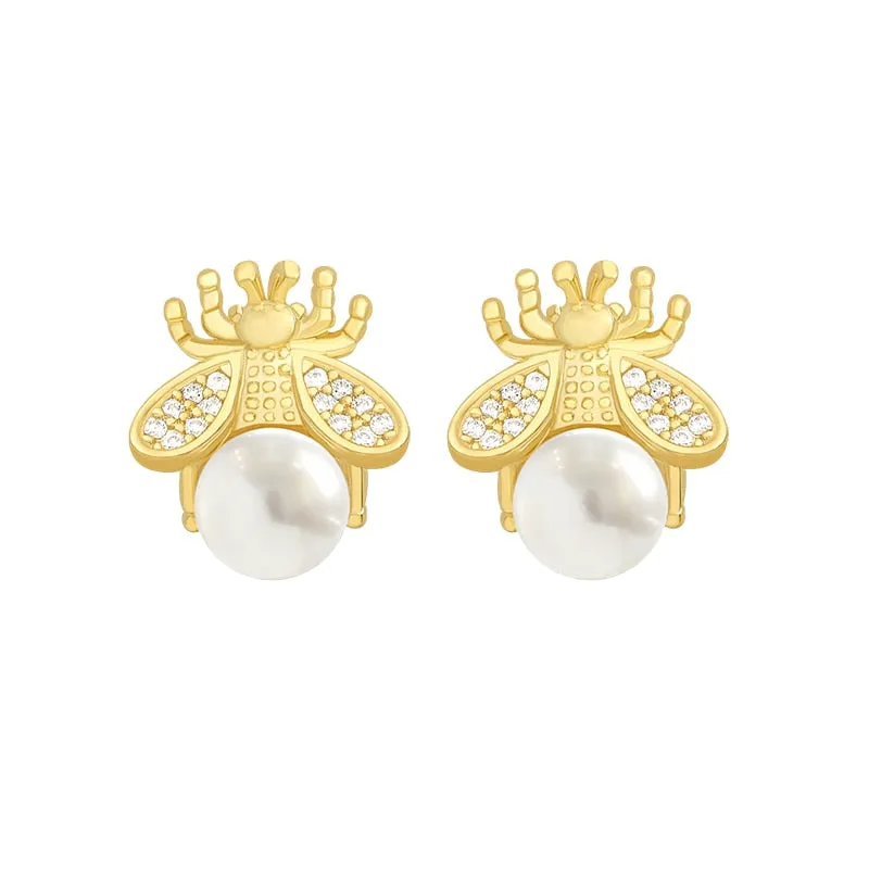 Unique Gold Bee Pearl Earrings Woman's Earrings jewelry