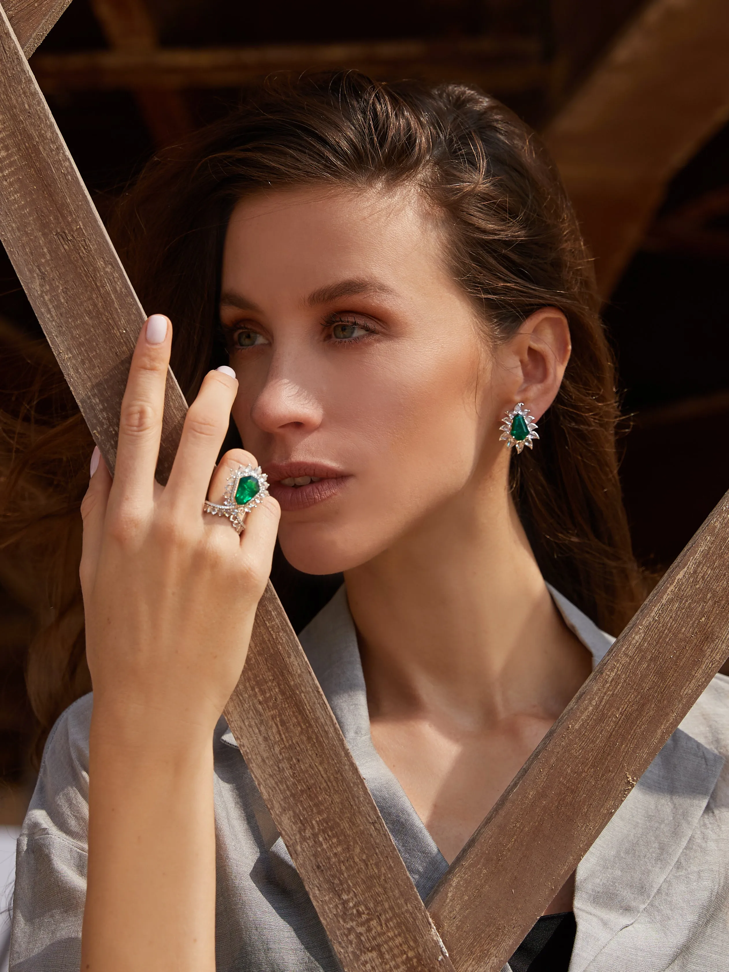Unique Kite Shape Emerald Studs