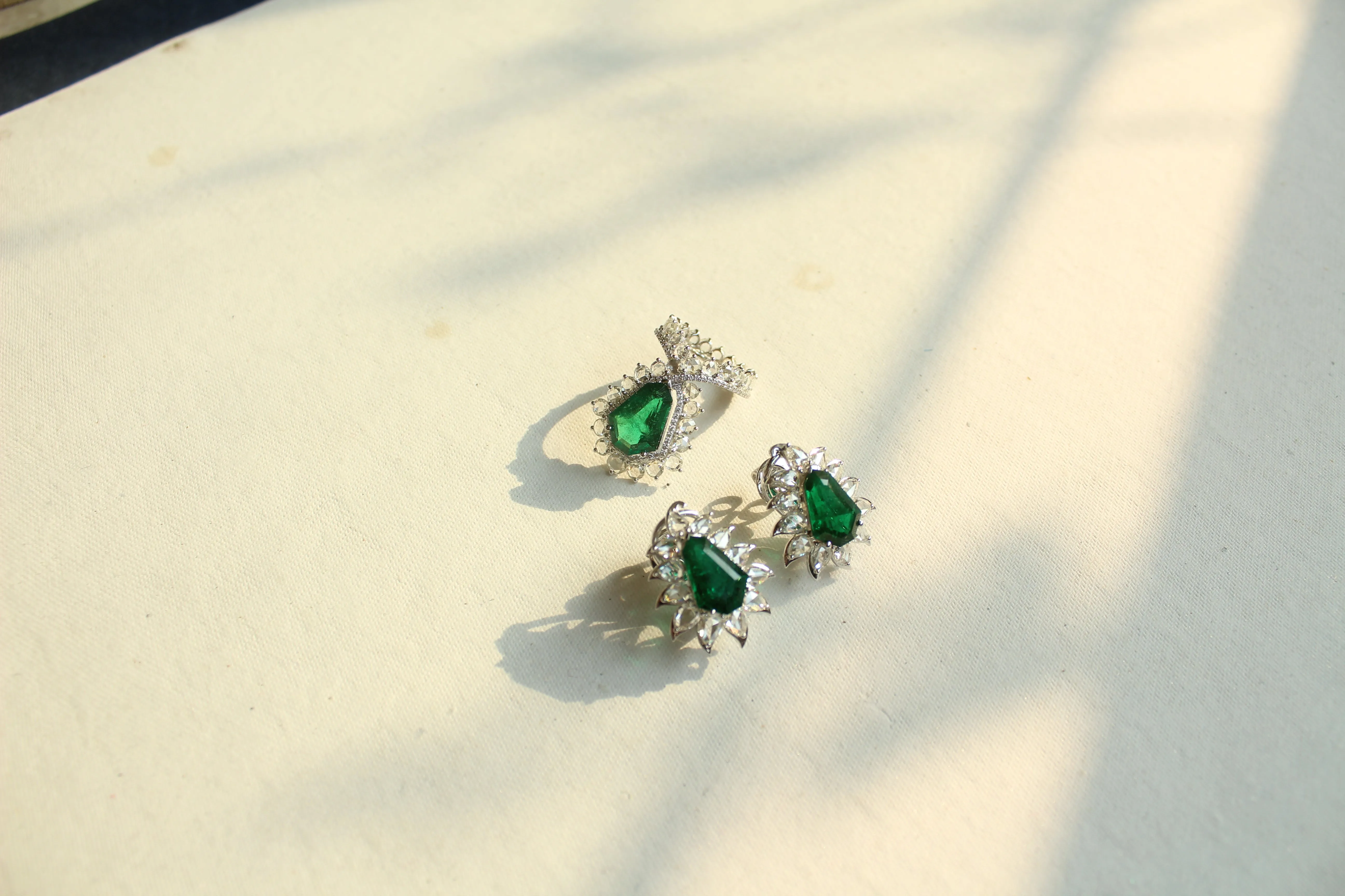Unique Kite Shape Emerald Studs