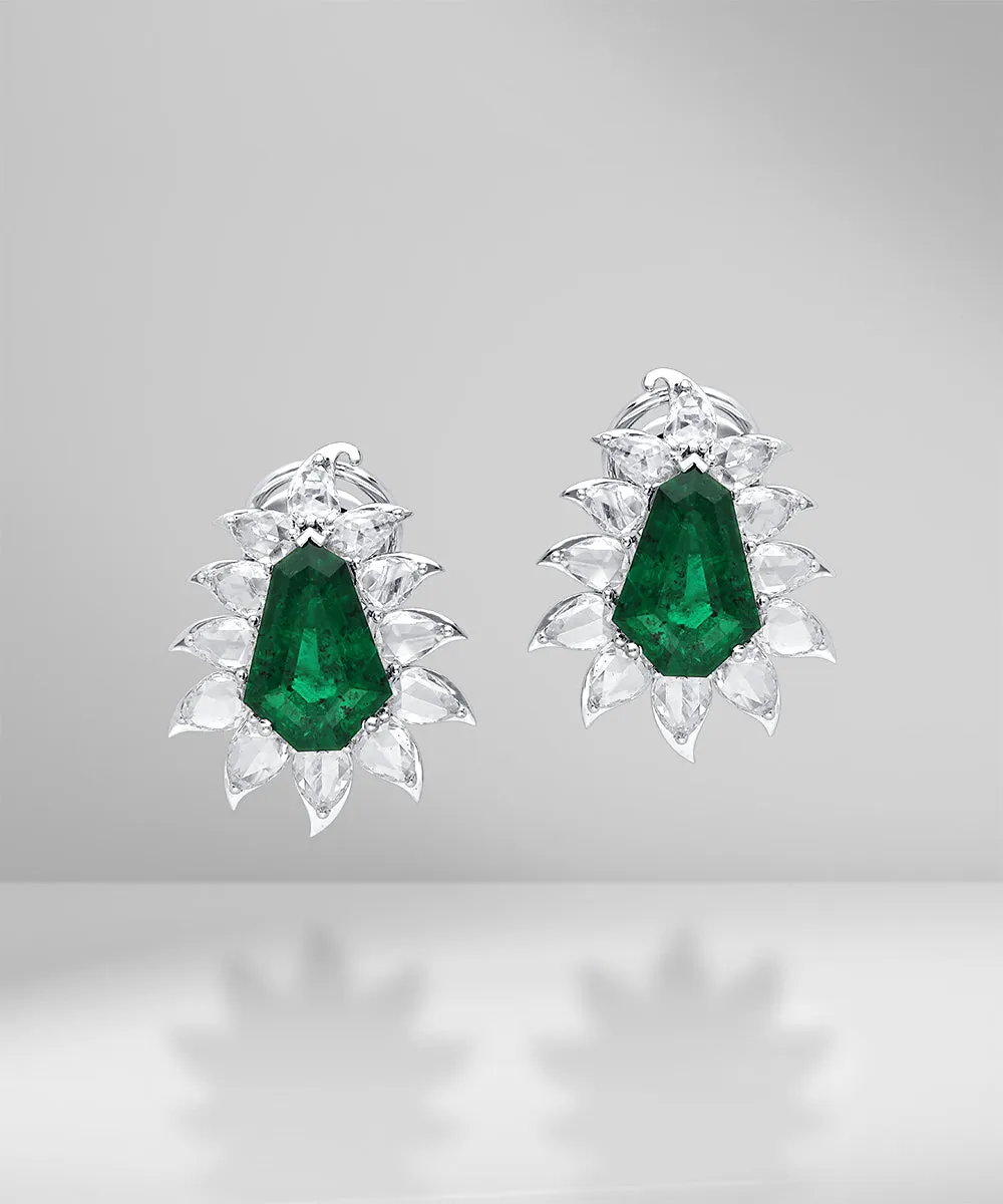 Unique Kite Shape Emerald Studs