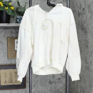 Universal Thread Women's Patchwork Hooded Sweatshirt Off-White L