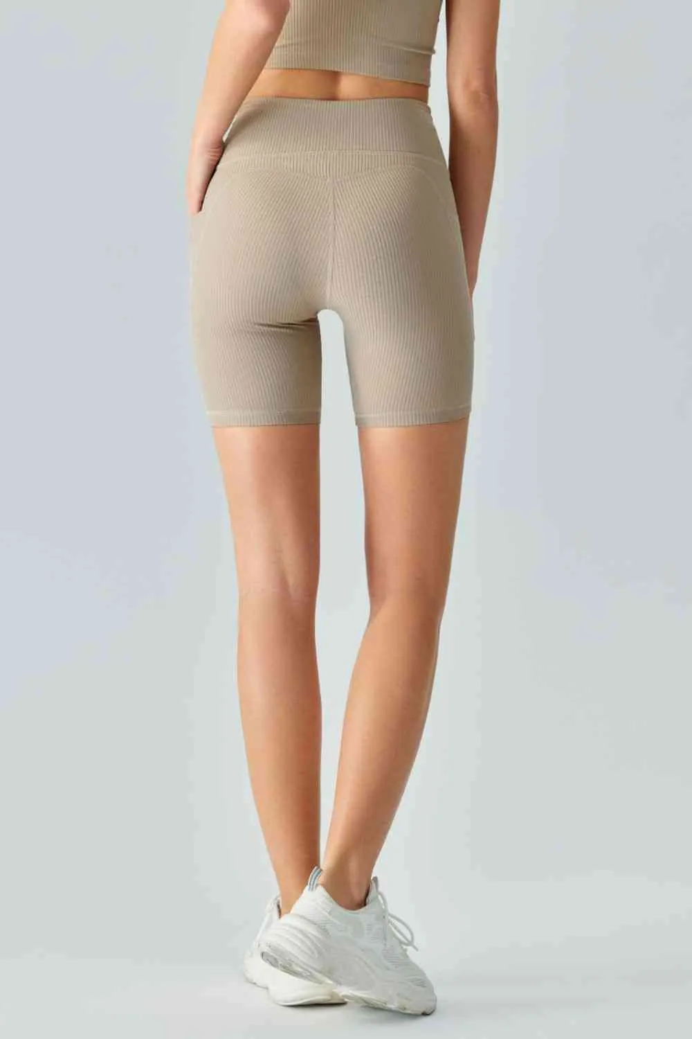 V-Waist Ribbed Sports Biker Shorts with Pockets