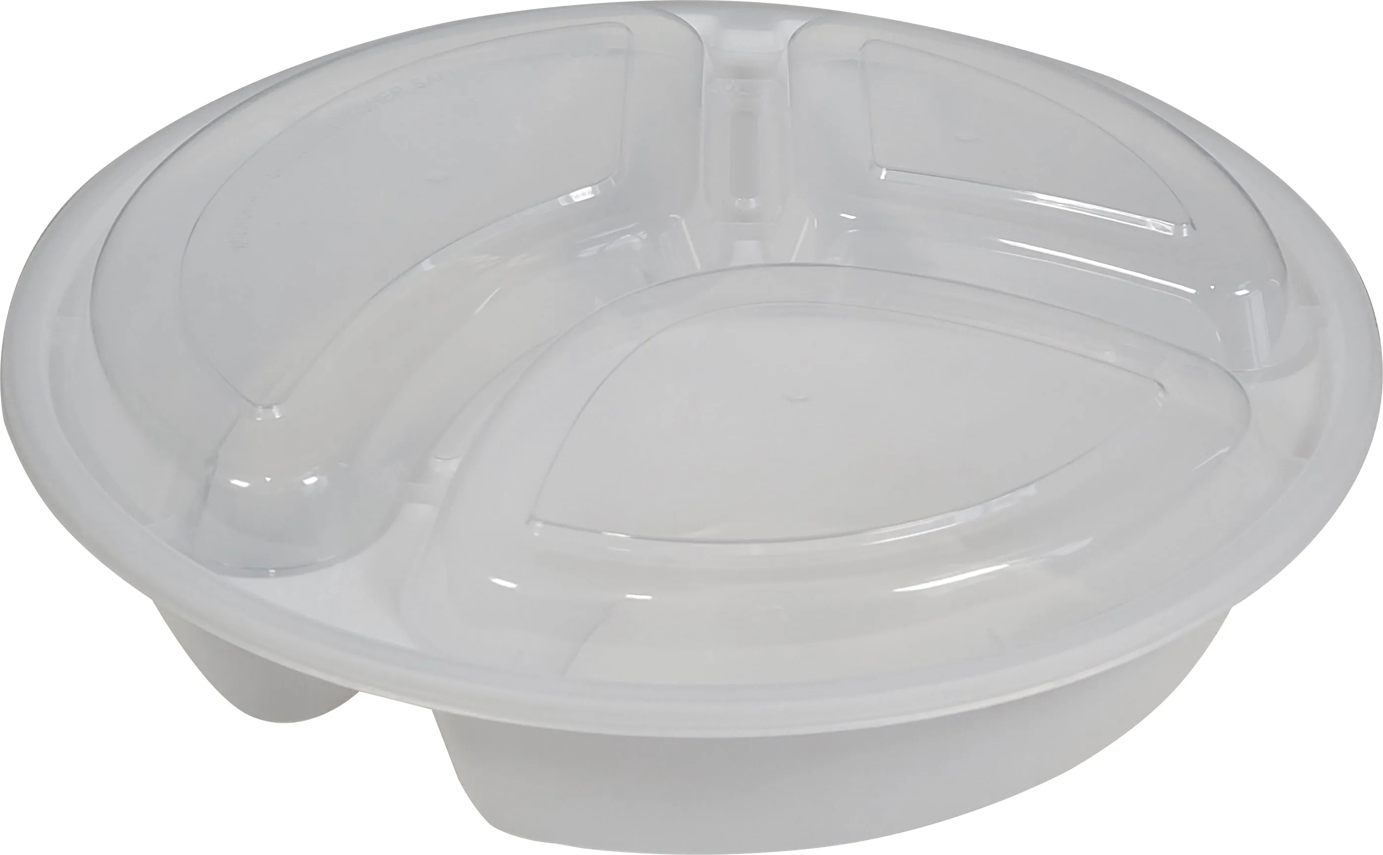 Value  - 9" 3 Comptartment Round White Plastic Container