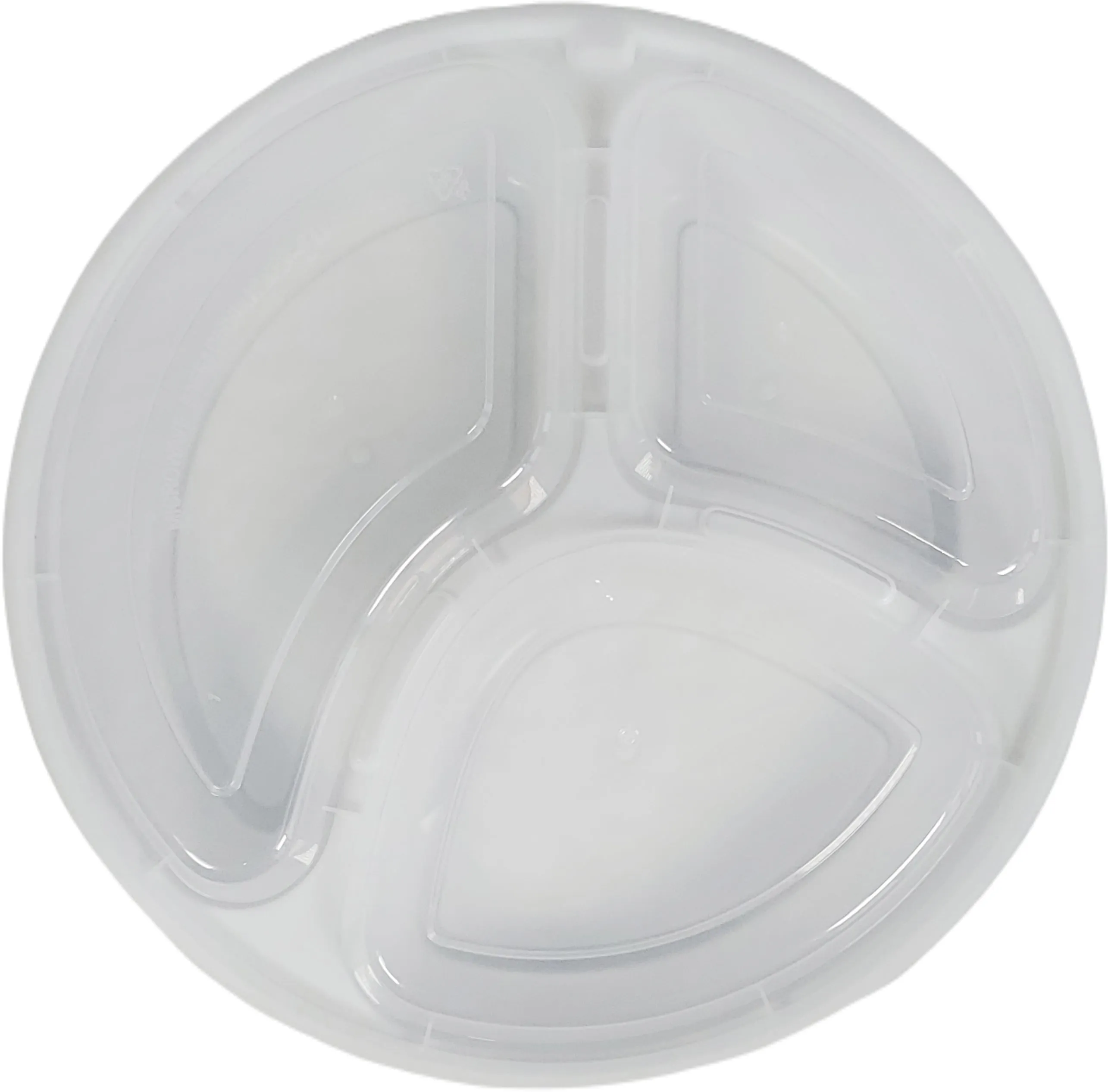 Value  - 9" 3 Comptartment Round White Plastic Container