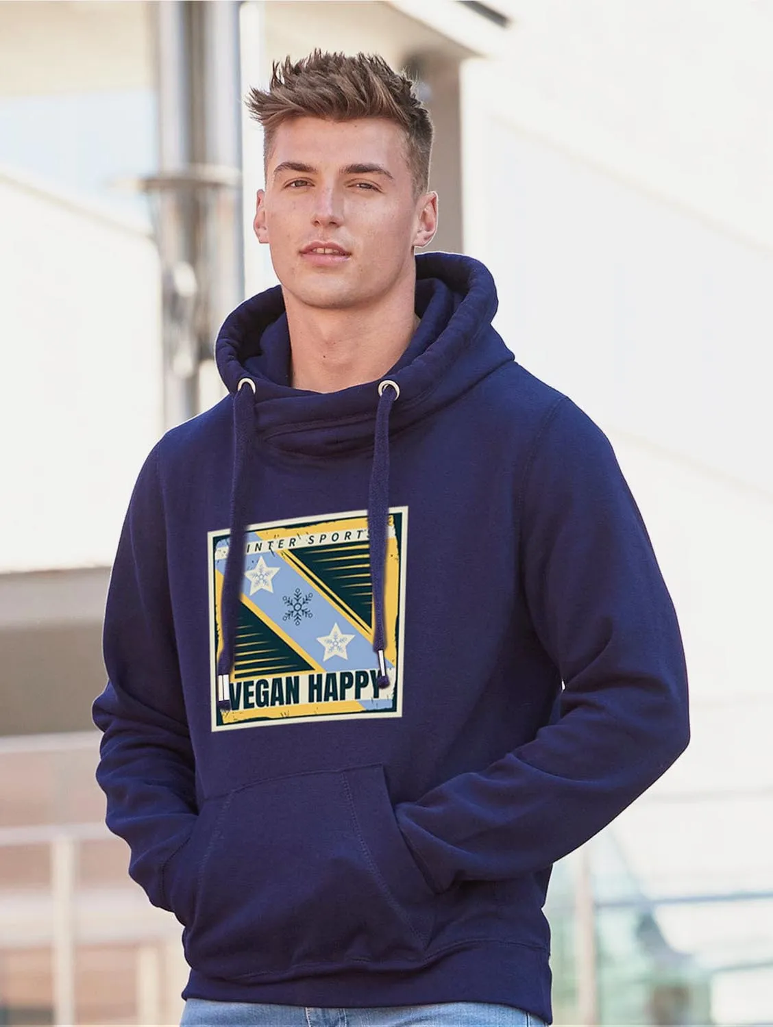 Vegan Unisex Winter Sports Cross Neck Hoodie | Multiple Colours