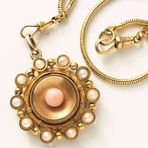Victorian Coral and Pearl Gold Pendant Locket