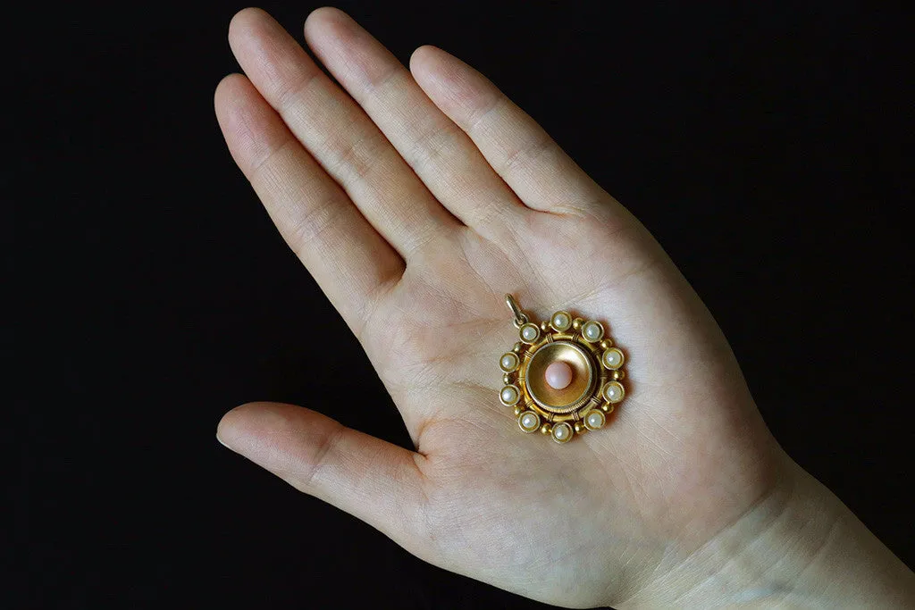 Victorian Coral and Pearl Gold Pendant Locket