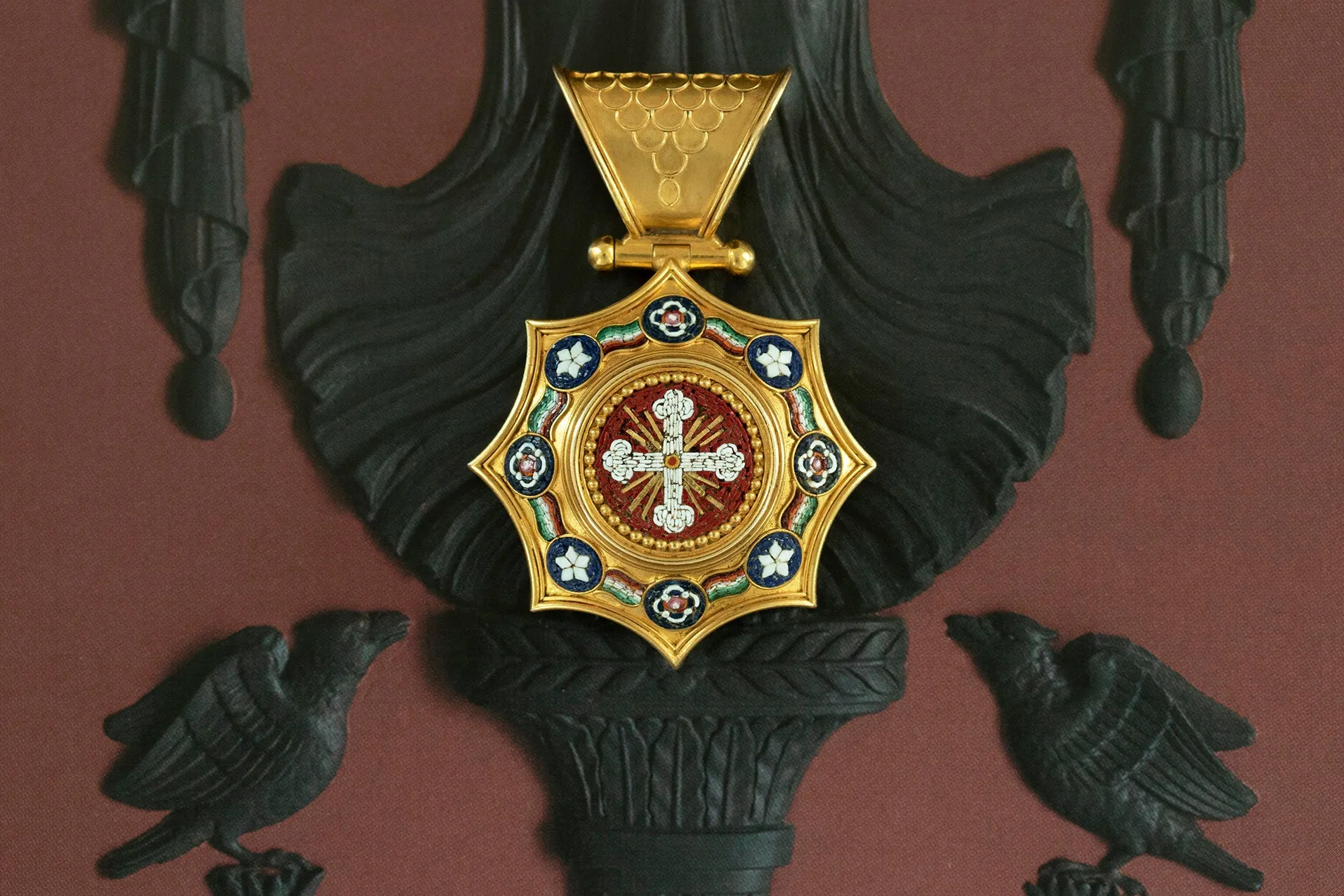 Victorian Grand Tour Souvenir Micromosaic & ROMA Locket