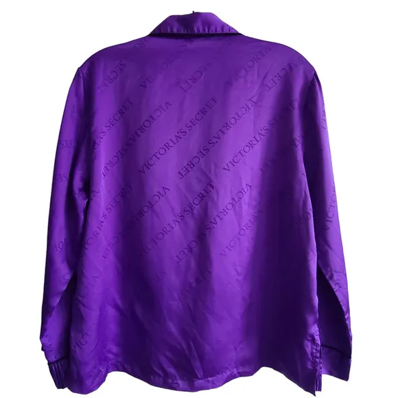 VICTORIA'S SECRET Purple Silky Charmeuse Logo Graphic 2-Piece Set Small Short