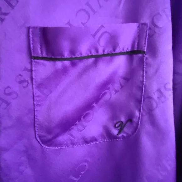 VICTORIA'S SECRET Purple Silky Charmeuse Logo Graphic 2-Piece Set Small Short