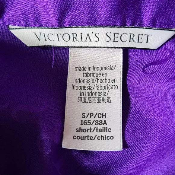 VICTORIA'S SECRET Purple Silky Charmeuse Logo Graphic 2-Piece Set Small Short