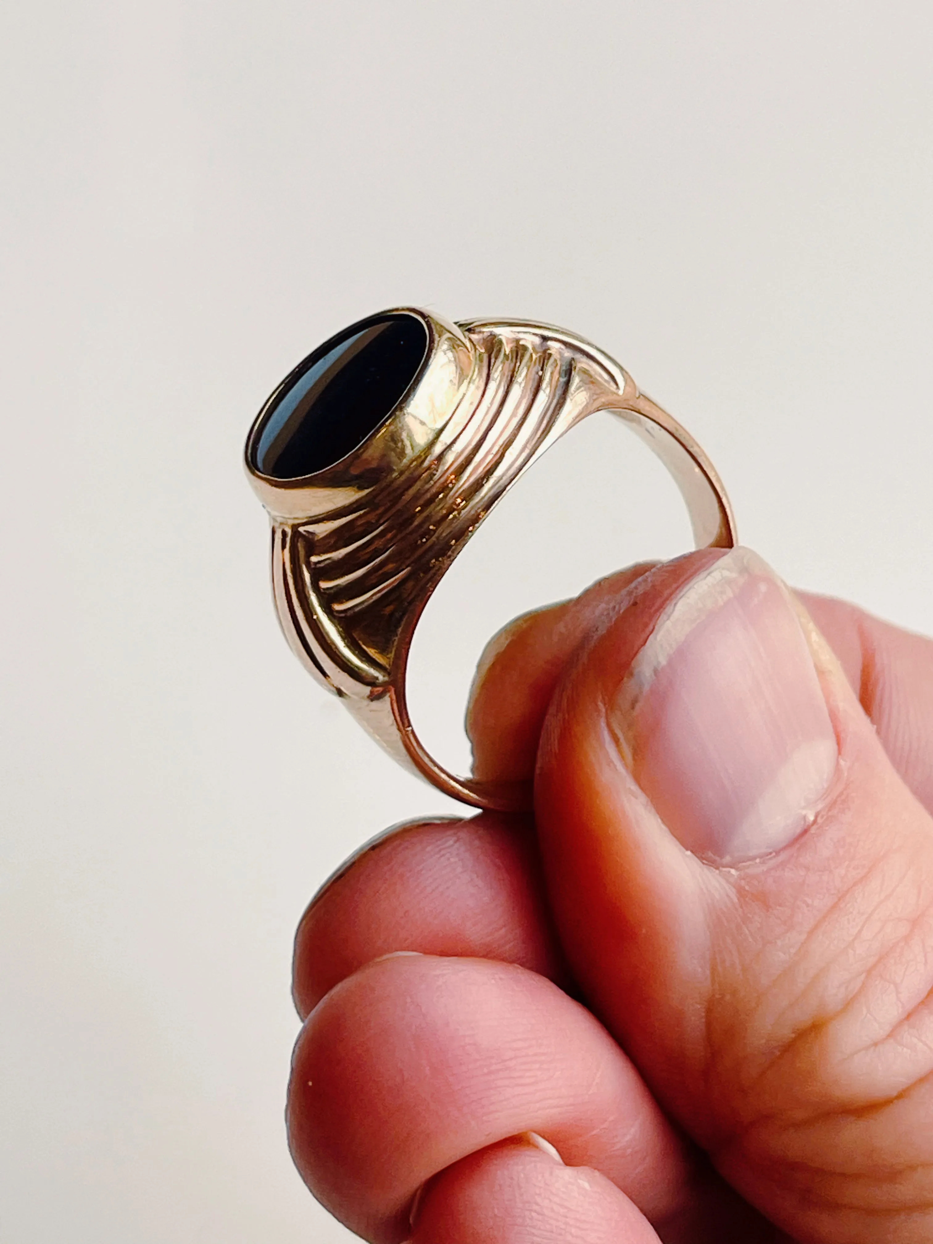 Vintage 10k Yellow Gold and Black Onyx Ring for Him or Her