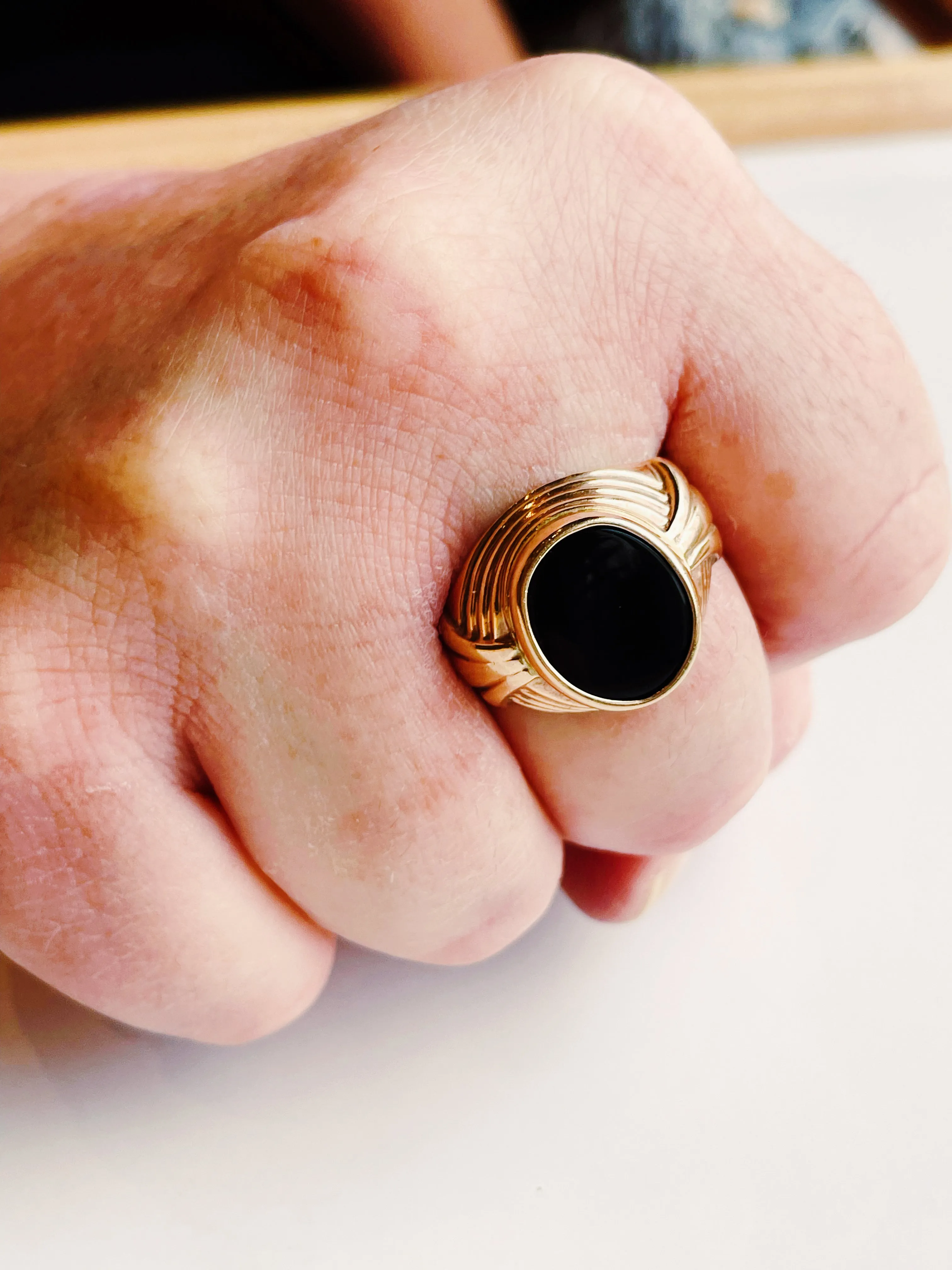 Vintage 10k Yellow Gold and Black Onyx Ring for Him or Her