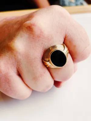 Vintage 10k Yellow Gold and Black Onyx Ring for Him or Her