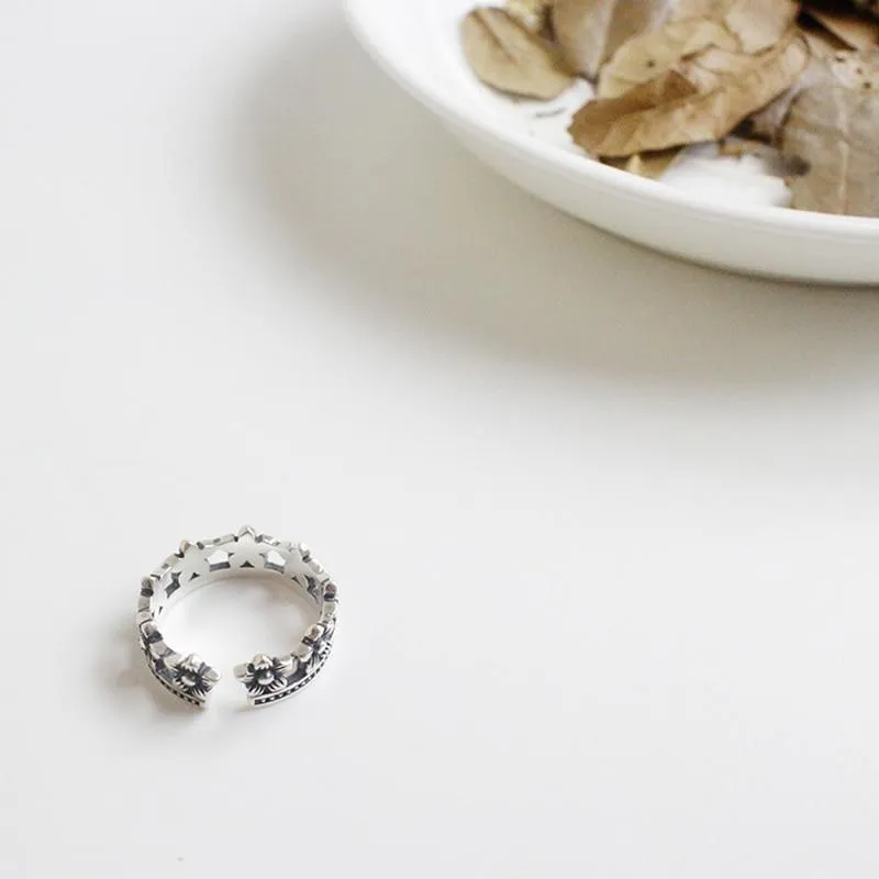 Vintage 925 Sterling Silver Flowers Shape Ring for Women, Adjustable Ring Jewelry
